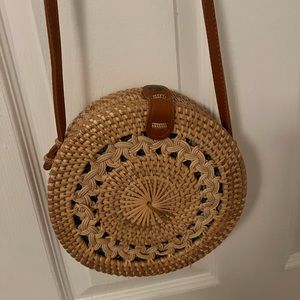 Round rattan cross body bag